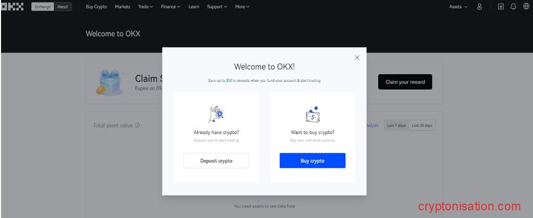 Potwierdzenie pomyślnej rejestracji na OKX